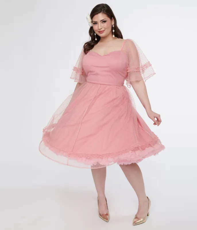 Unique Vintage Plus Size 1950s Rose Ruffle Sweetheart Swing Dress sold by Unique Vintage