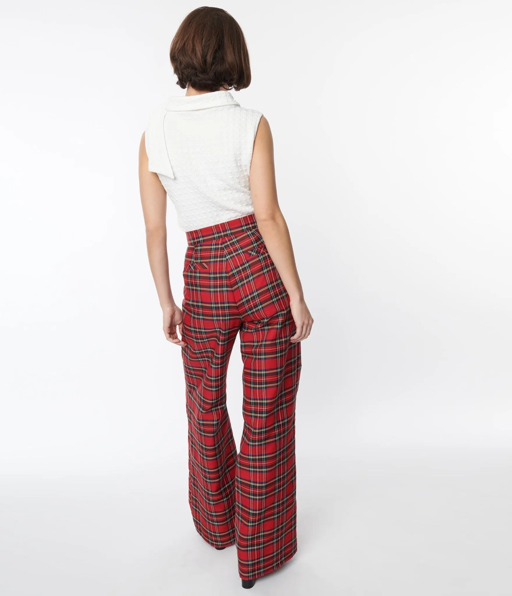 Smak Parlour Red Plaid Wide Leg Trousers sold by Unique Vintage product image thumbnail 3