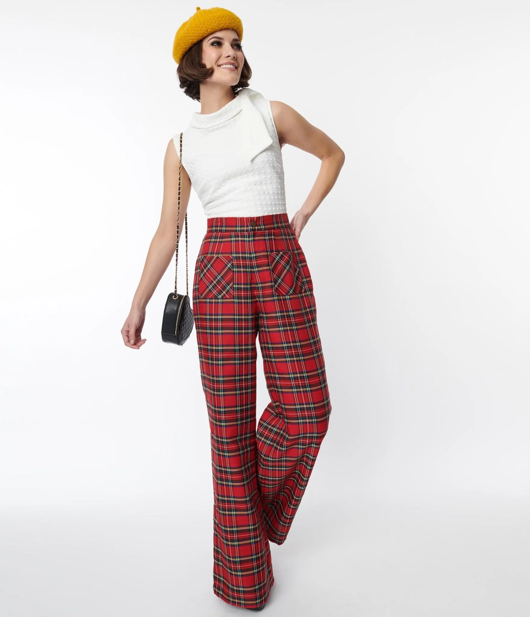 Smak Parlour Red Plaid Wide Leg Trousers sold by Unique Vintage