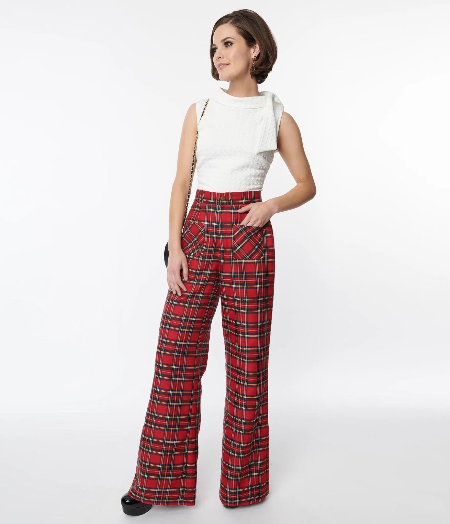 Smak Parlour Red Plaid Wide Leg Trousers sold by Unique Vintage product image thumbnail 4