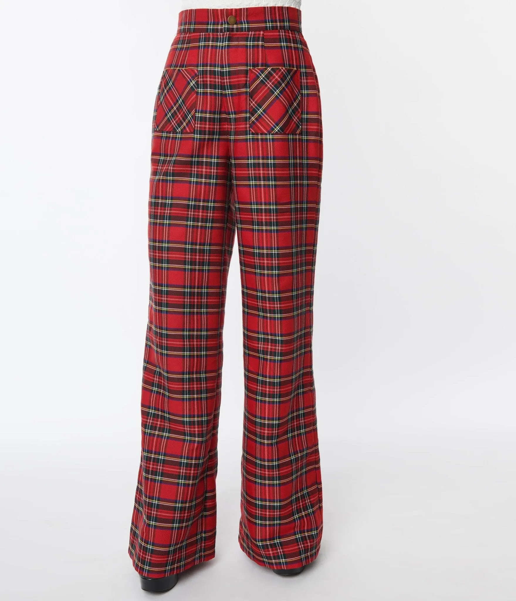 Smak Parlour Red Plaid Wide Leg Trousers sold by Unique Vintage product image thumbnail 2