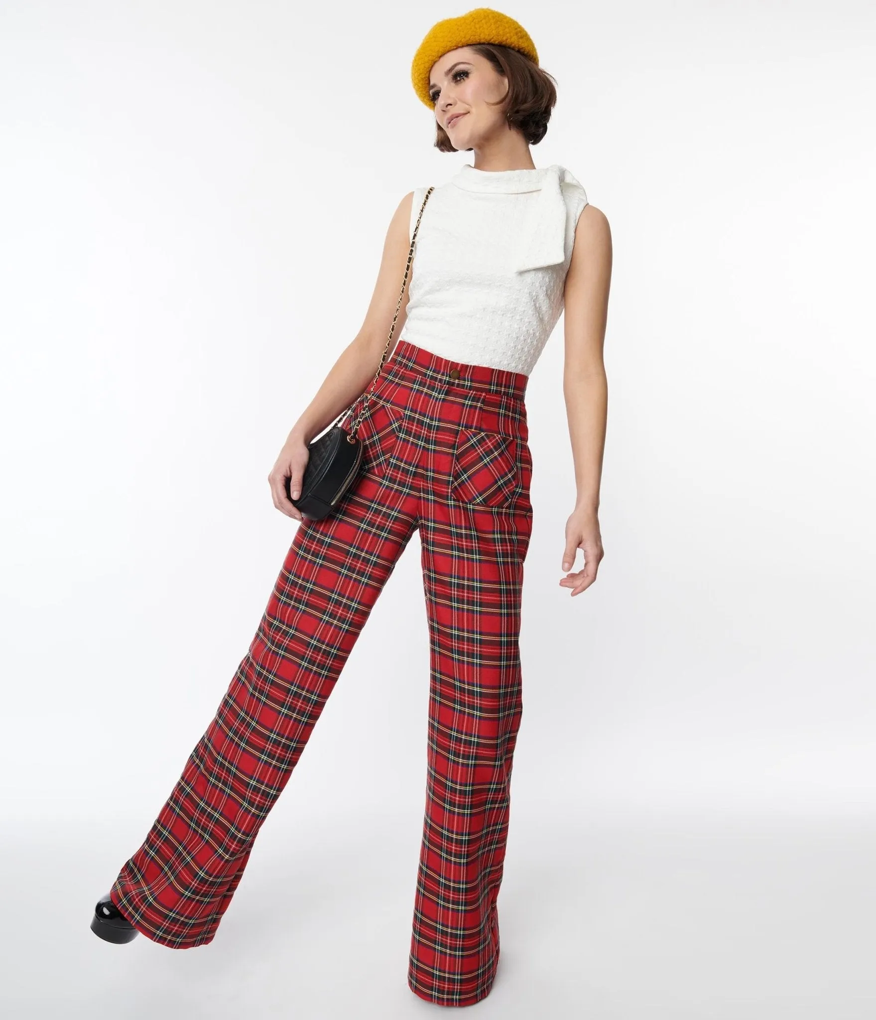 Smak Parlour Red Plaid Wide Leg Trousers sold by Unique Vintage product image thumbnail 5