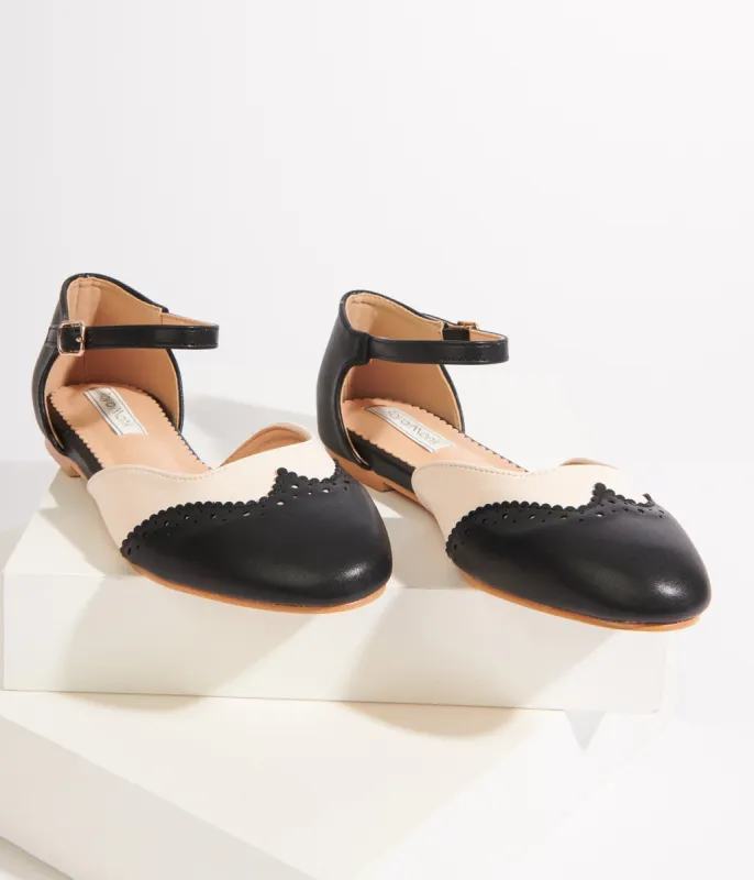 Black & Cream Leatherette Saddle Mary Jane Flats sold by Unique Vintage
