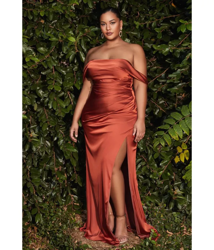 Cinderella Divine  Plus Size Sienna Satin Draped Off The Shoulder Bridesmaid Dress sold by Unique Vintage