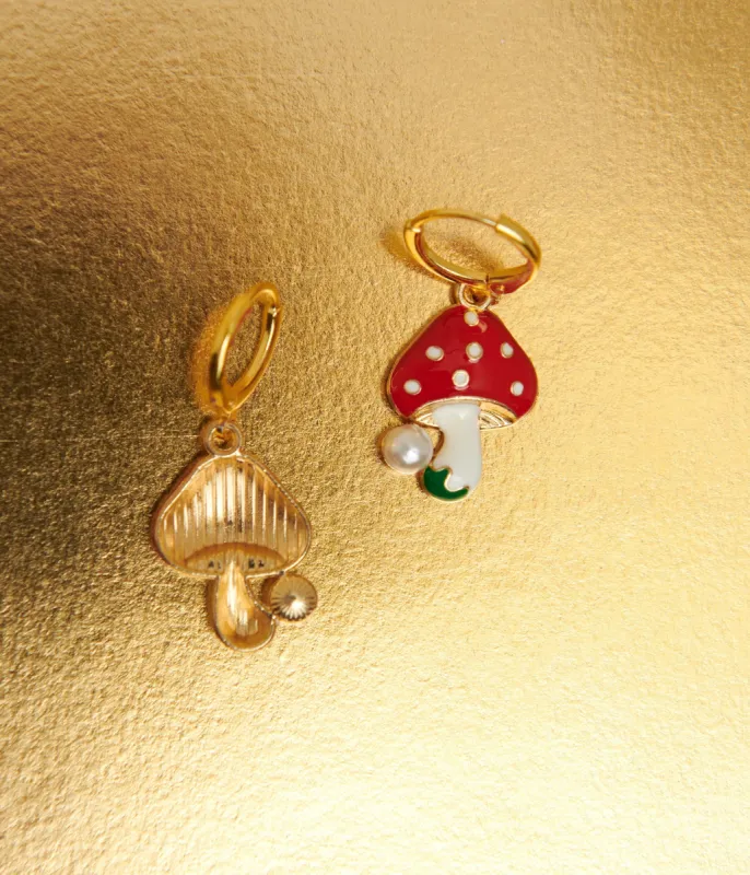 Miracle Eye 1960s Mini Mushroom Gold Hoop Earrings sold by Unique Vintage