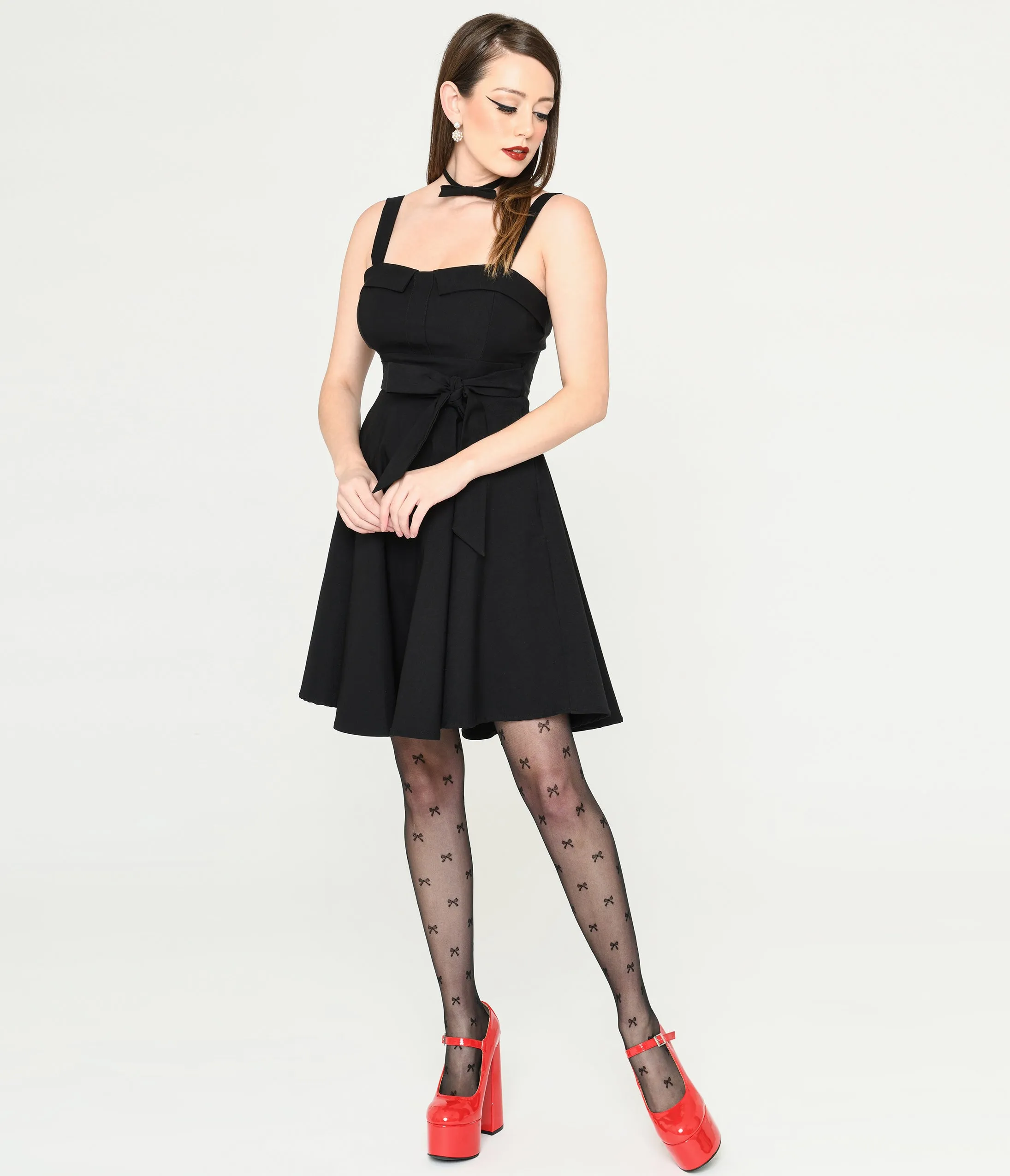 Black Bow Fit & Flare Mini Dress sold by Unique Vintage product image thumbnail 2