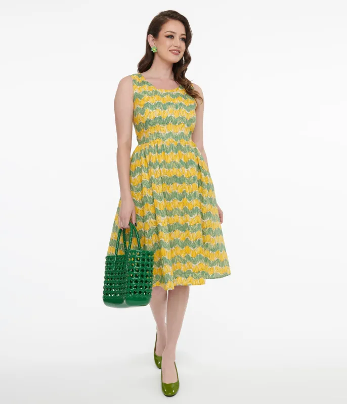 1950s Yellow Tulip Fit & Flare Dress sold by Unique Vintage