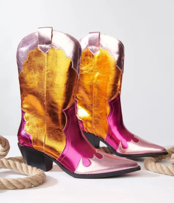 Metallic Multicolored Cowboy Boot sold by Unique Vintage