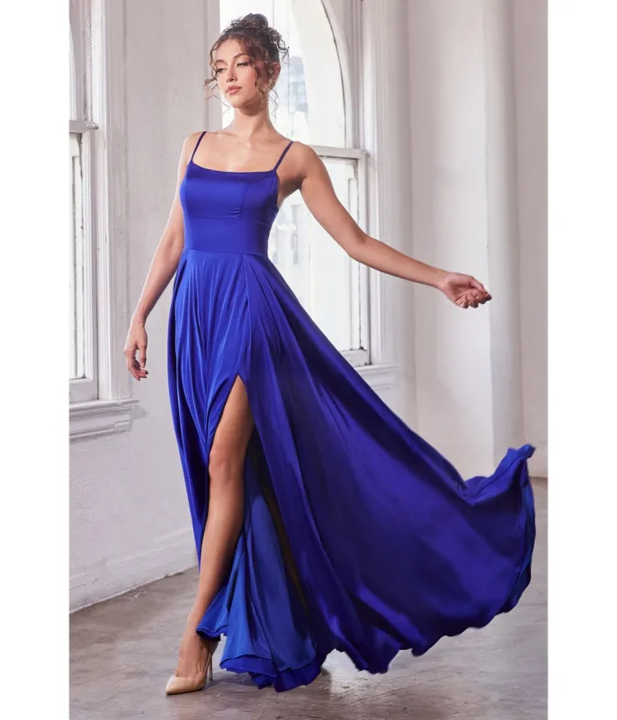 Ladivine by Cinderella Divine Royal Blue Satin A Line Bridesmaid Dress sold by Unique Vintage