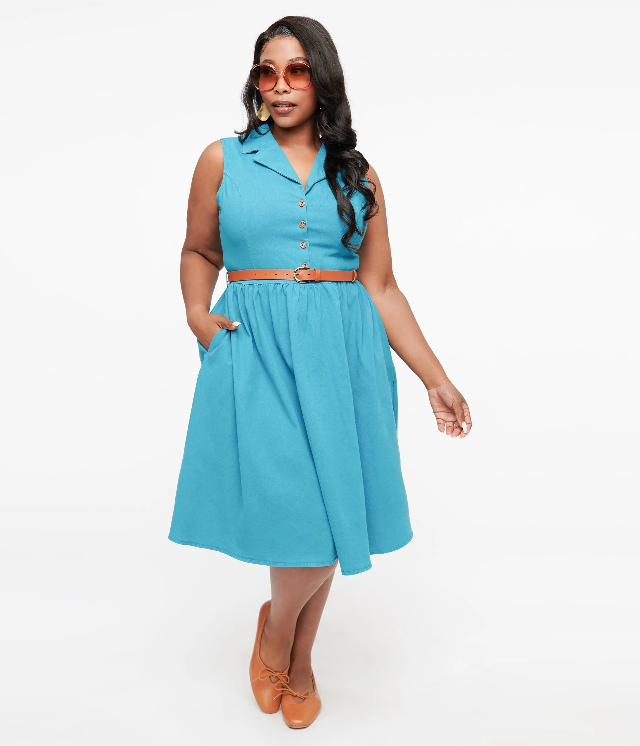 Collectif Plus Size 1950s Blue Denim Donda Swing Dress sold by Unique Vintage product image thumbnail 3