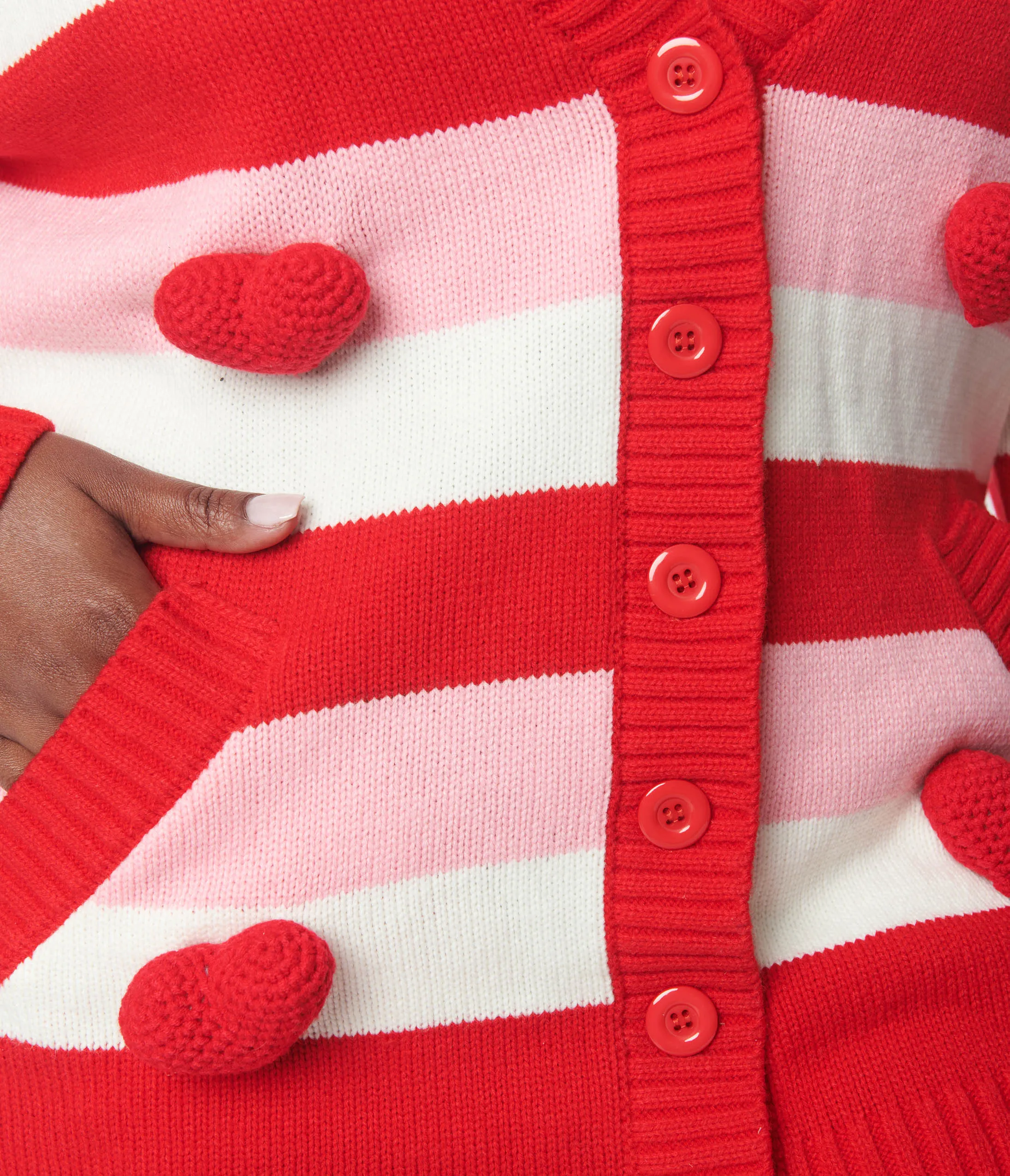 Unique Vintage Plus Size Pink & Red Striped Crochet Hearts Cardigan sold by Unique Vintage product image thumbnail 3