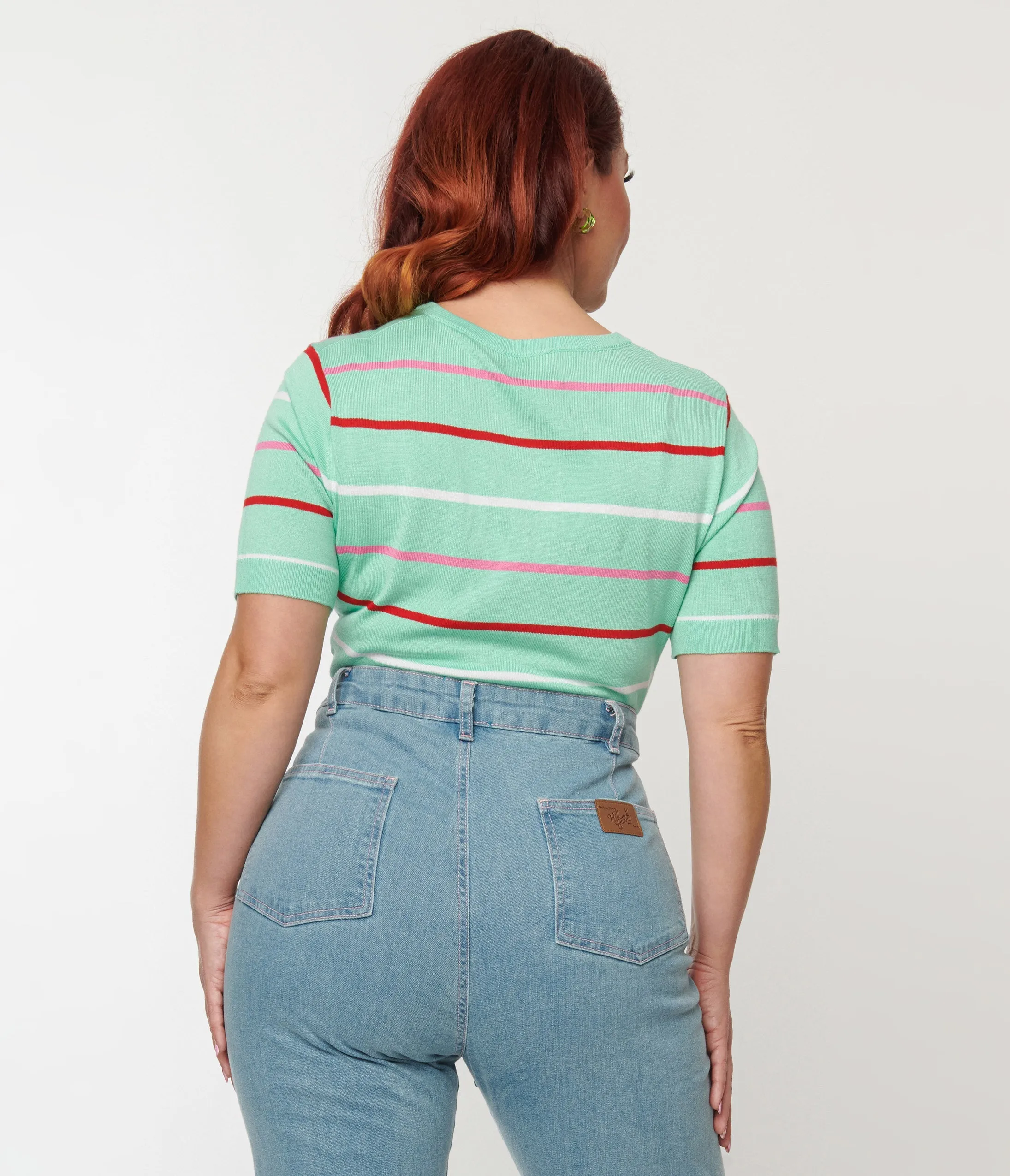 Hell Bunny Plus Size 1970s Mint Stripe Berry Knit Top sold by Unique Vintage product image thumbnail 3
