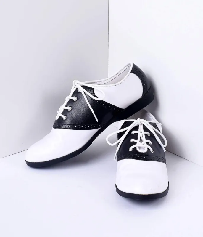 Black & White Classic Lace Up Saddle Shoes sold by Unique Vintage