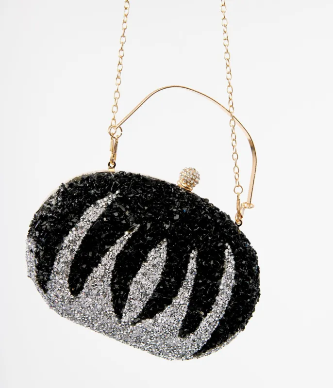 Unique Vintage 1920s Black Beaded & Silver Rhinestone Spooky Clutch Purse sold by Unique Vintage