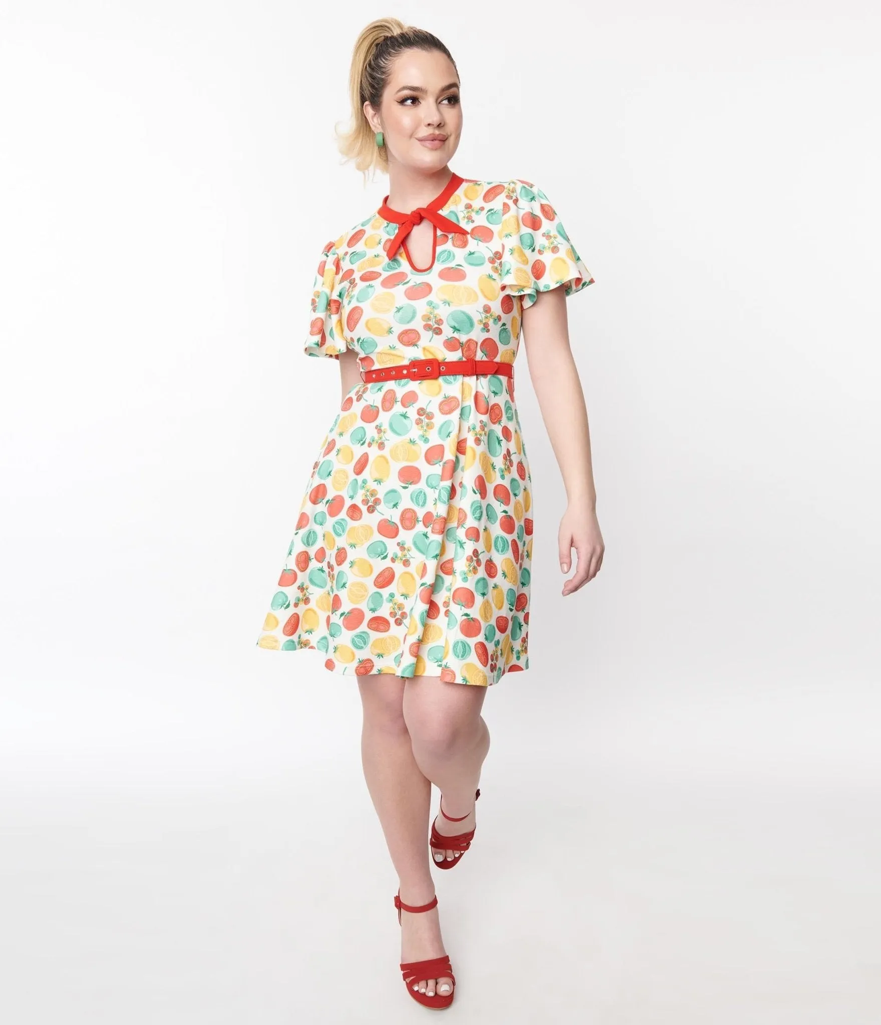 Unique Vintage Ivory & Red Tomato Print Flare Dress sold by Unique Vintage product image thumbnail 4