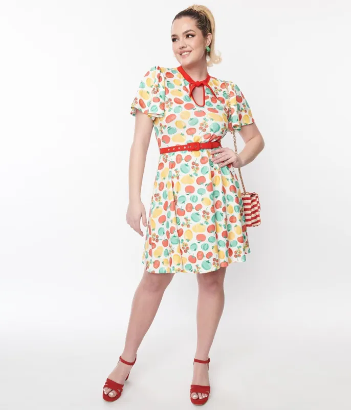 Unique Vintage Ivory & Red Tomato Print Flare Dress sold by Unique Vintage