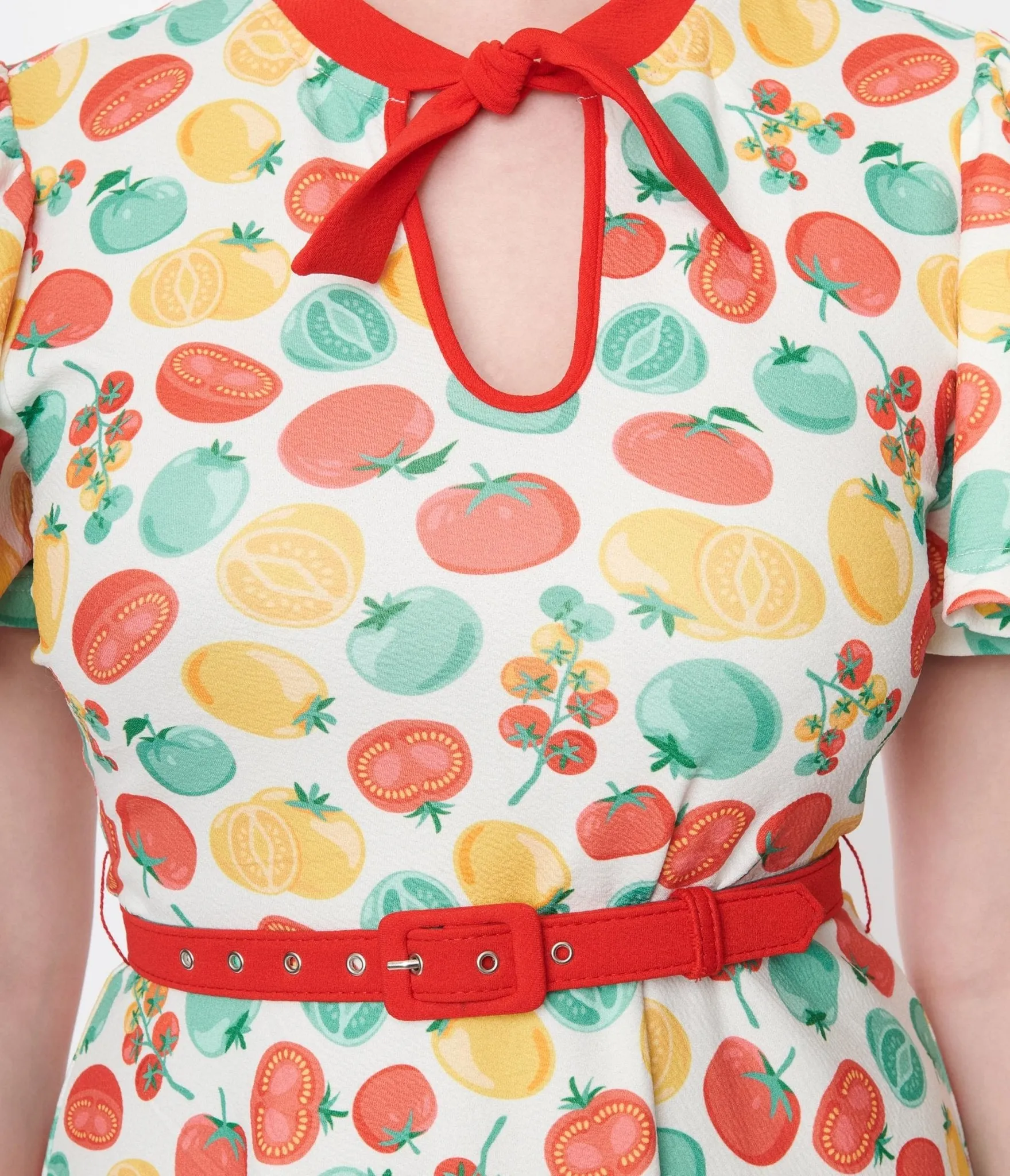 Unique Vintage Ivory & Red Tomato Print Flare Dress sold by Unique Vintage product image thumbnail 2