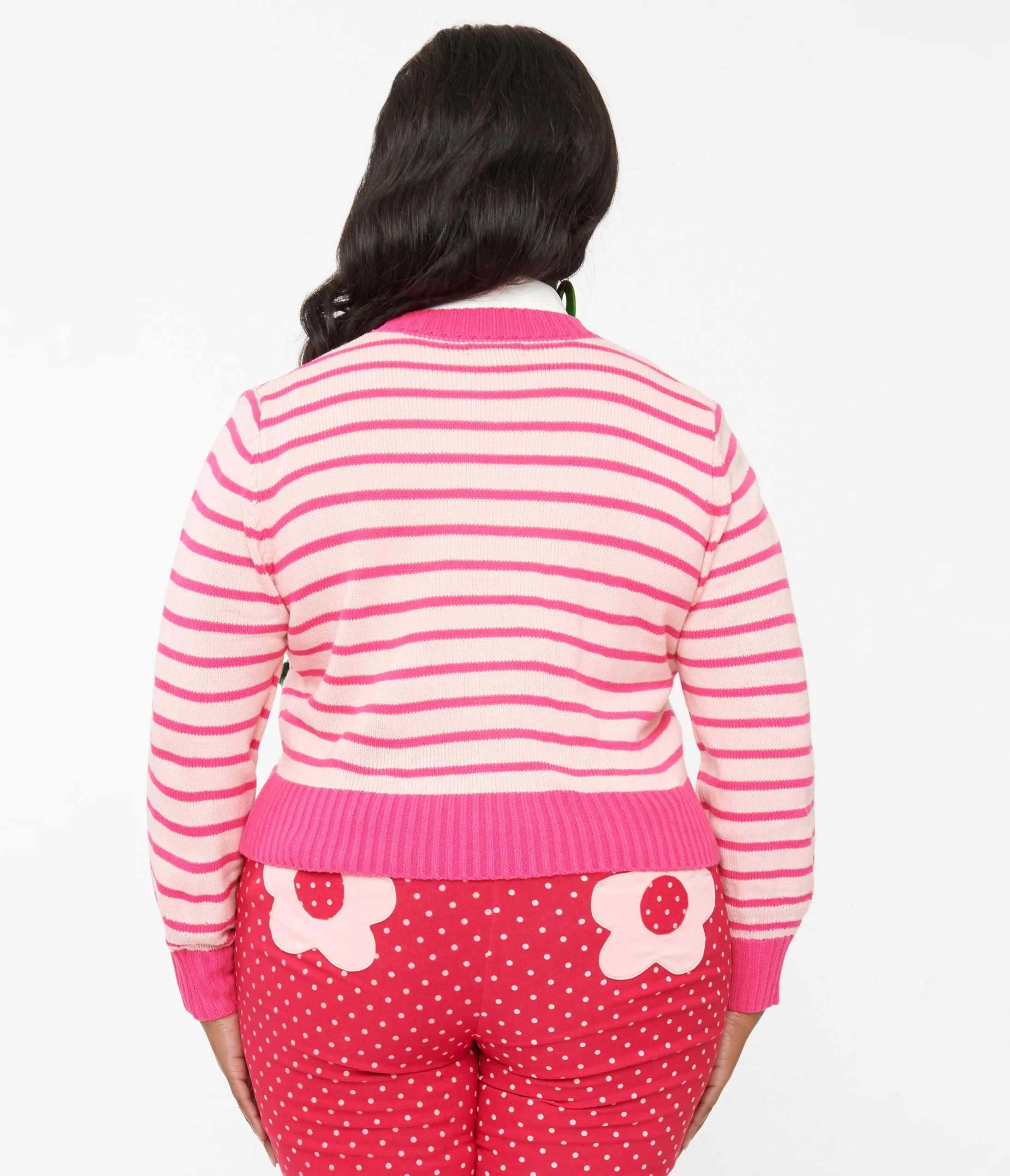 Smak Parlour Plus Size 1960s Pink Stripes & Strawberry Pocket Cardigan sold by Unique Vintage product image thumbnail 3