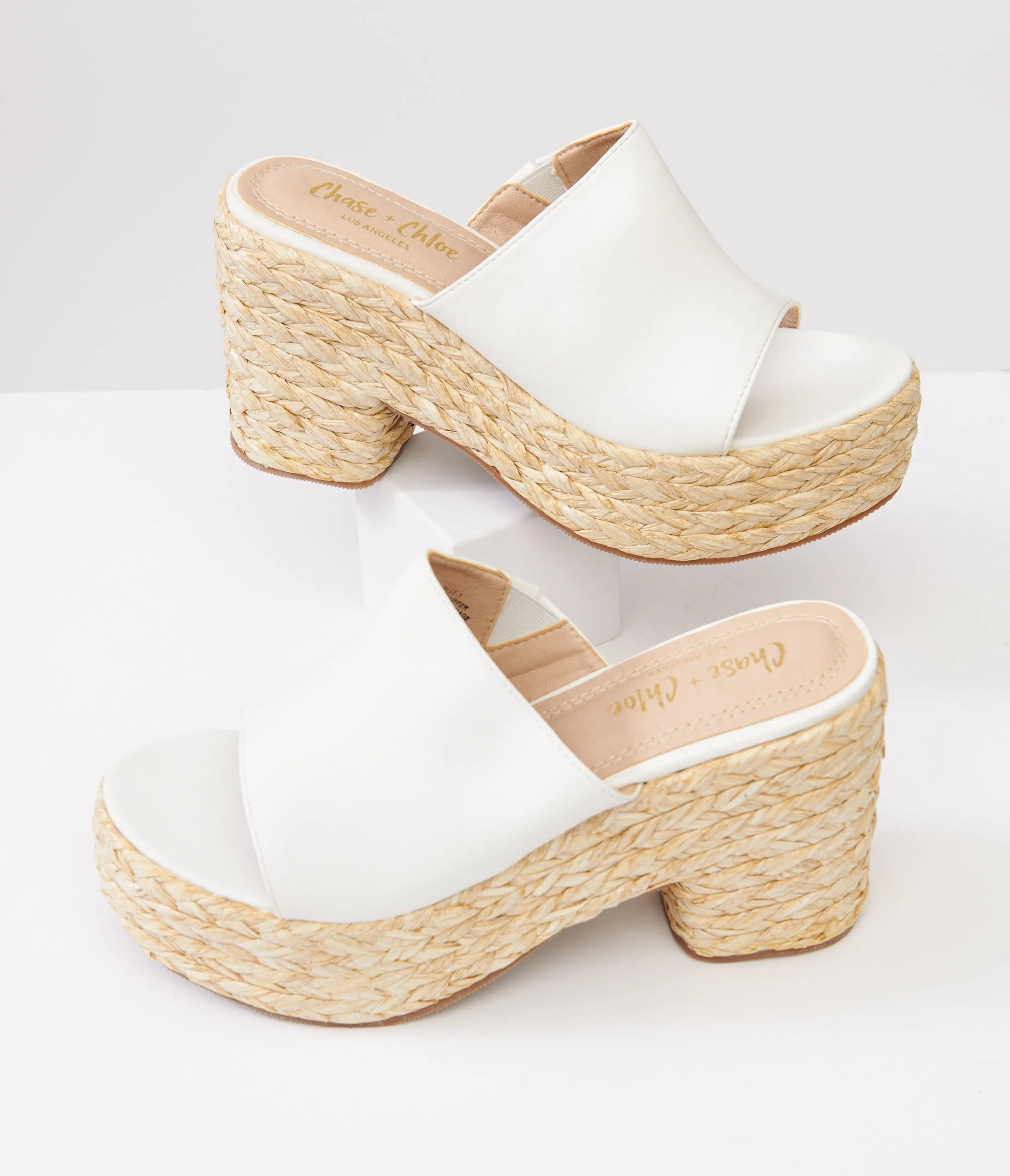 1970s White Platform Woven Sandals sold by Unique Vintage product image thumbnail 2