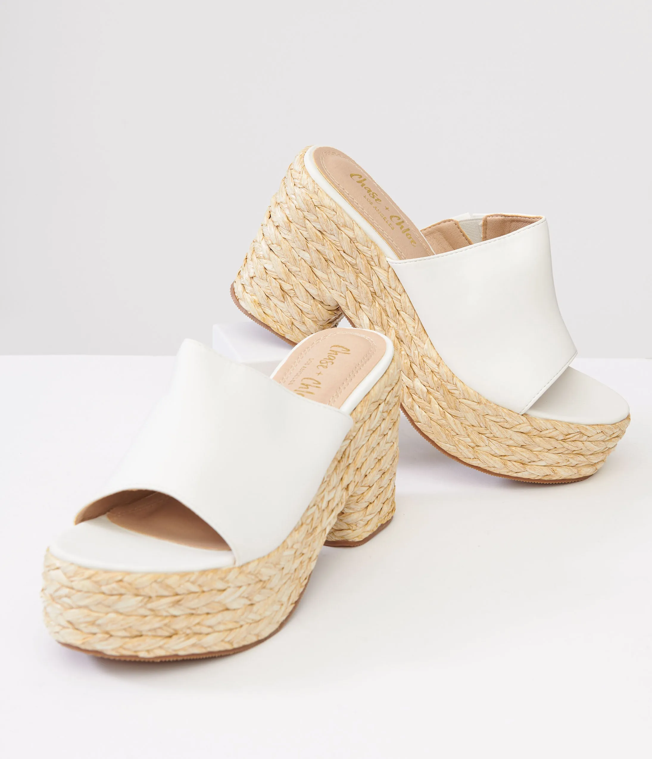 1970s White Platform Woven Sandals sold by Unique Vintage
