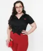 Black & Red Cherry Patch Crop Top sold by Unique Vintage