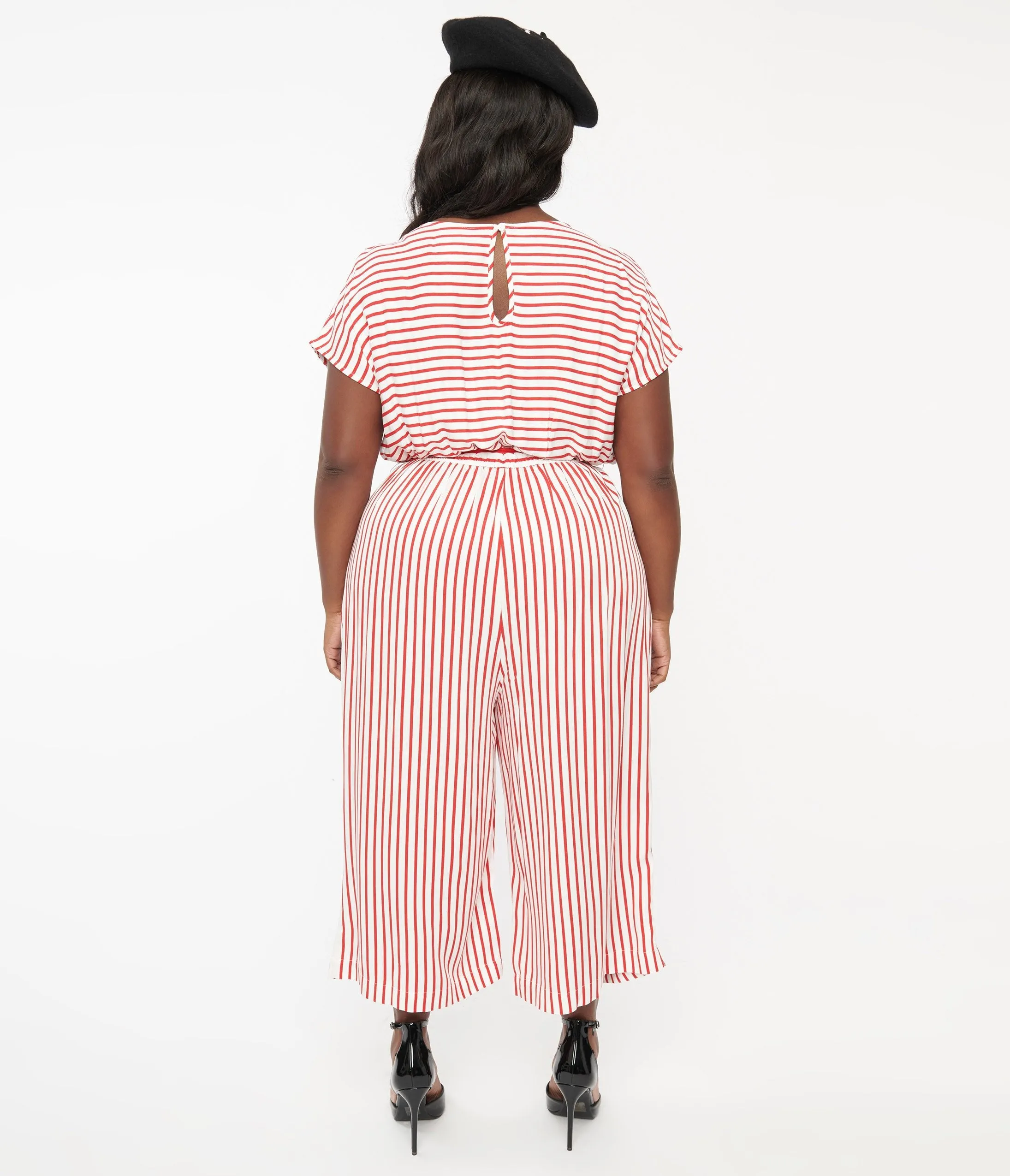 Hell Bunny Plus Size 1950s White & Red Striped Jumpsuit sold by Unique Vintage product image thumbnail 2