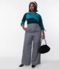 Unique Vintage Plus Size 1940s Grey Pinstripe High Waist Pants sold by Unique Vintage