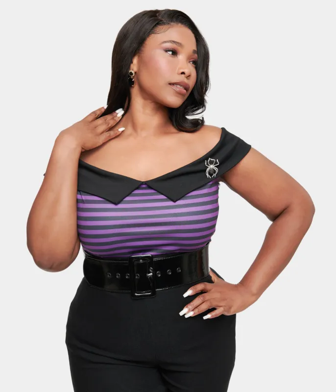 Unique Vintage Plus Size 1950s Black & Purple Stripe Maraschino Top sold by Unique Vintage