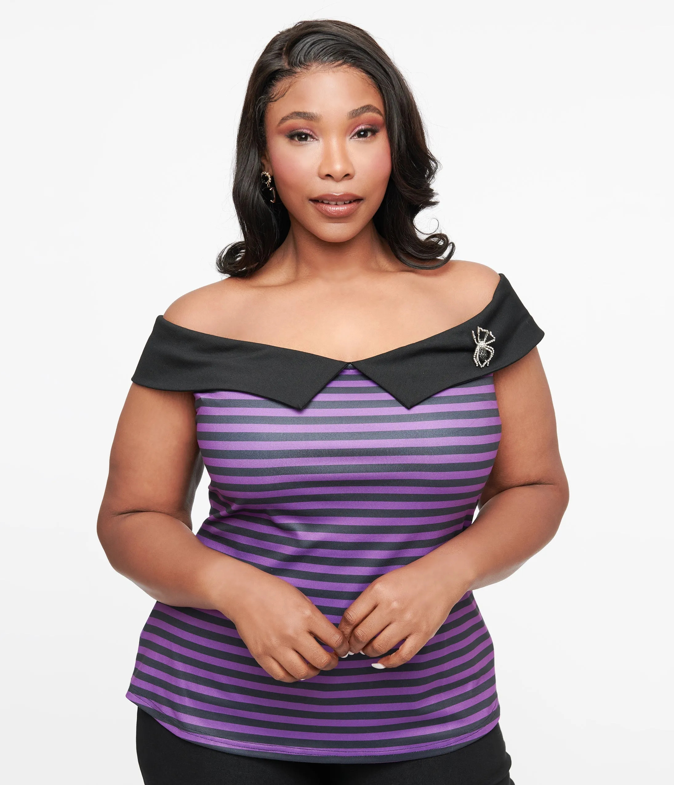 Unique Vintage Plus Size 1950s Black & Purple Stripe Maraschino Top sold by Unique Vintage product image thumbnail 3