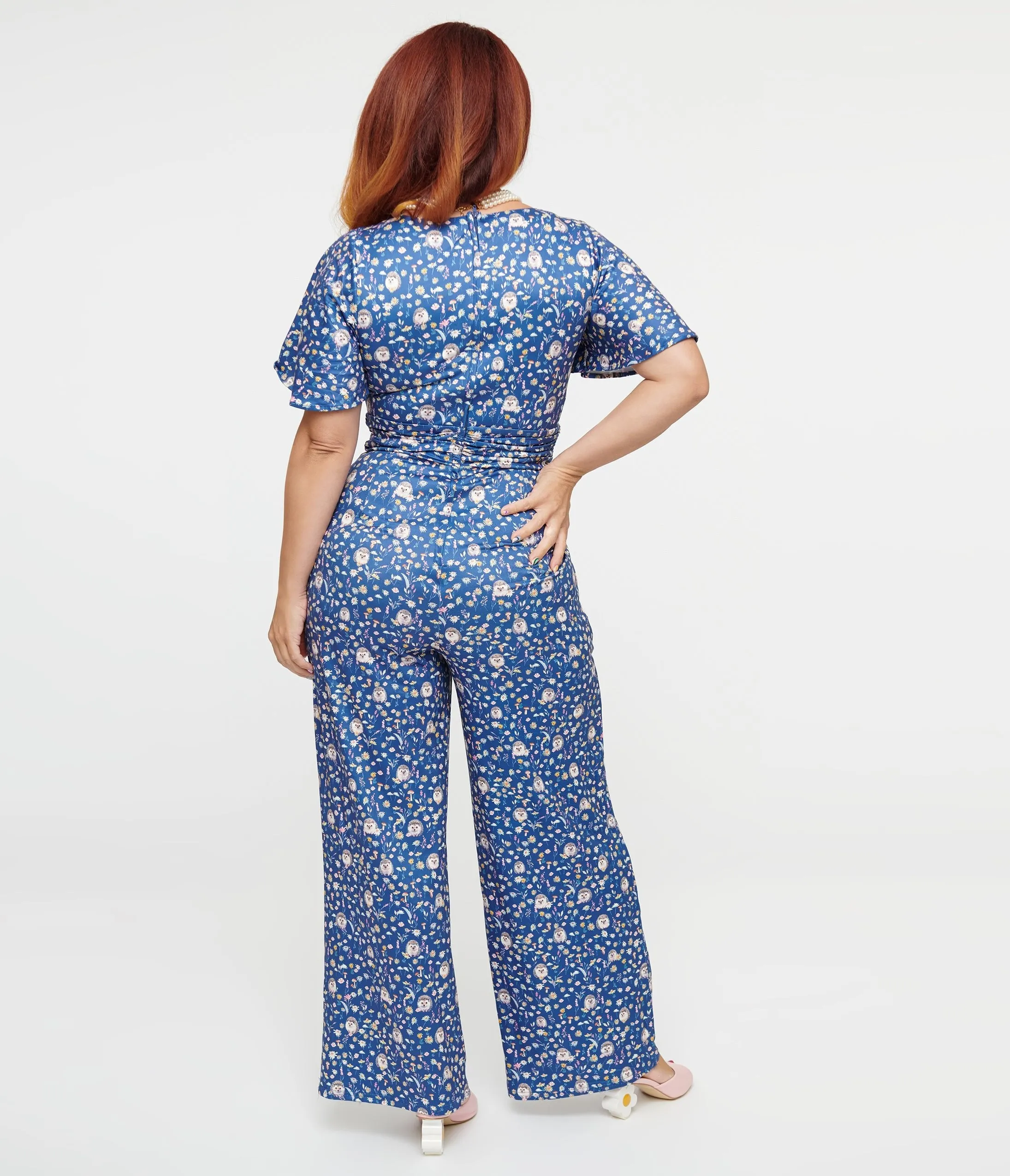 Dolly & Dotty Blue Floral & Hedgehog Print Charlotte Jumpsuit sold by Unique Vintage product image thumbnail 2