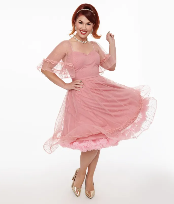 Unique Vintage 1950s Rose Ruffle Sweetheart Swing Dress made by Unique Vintage