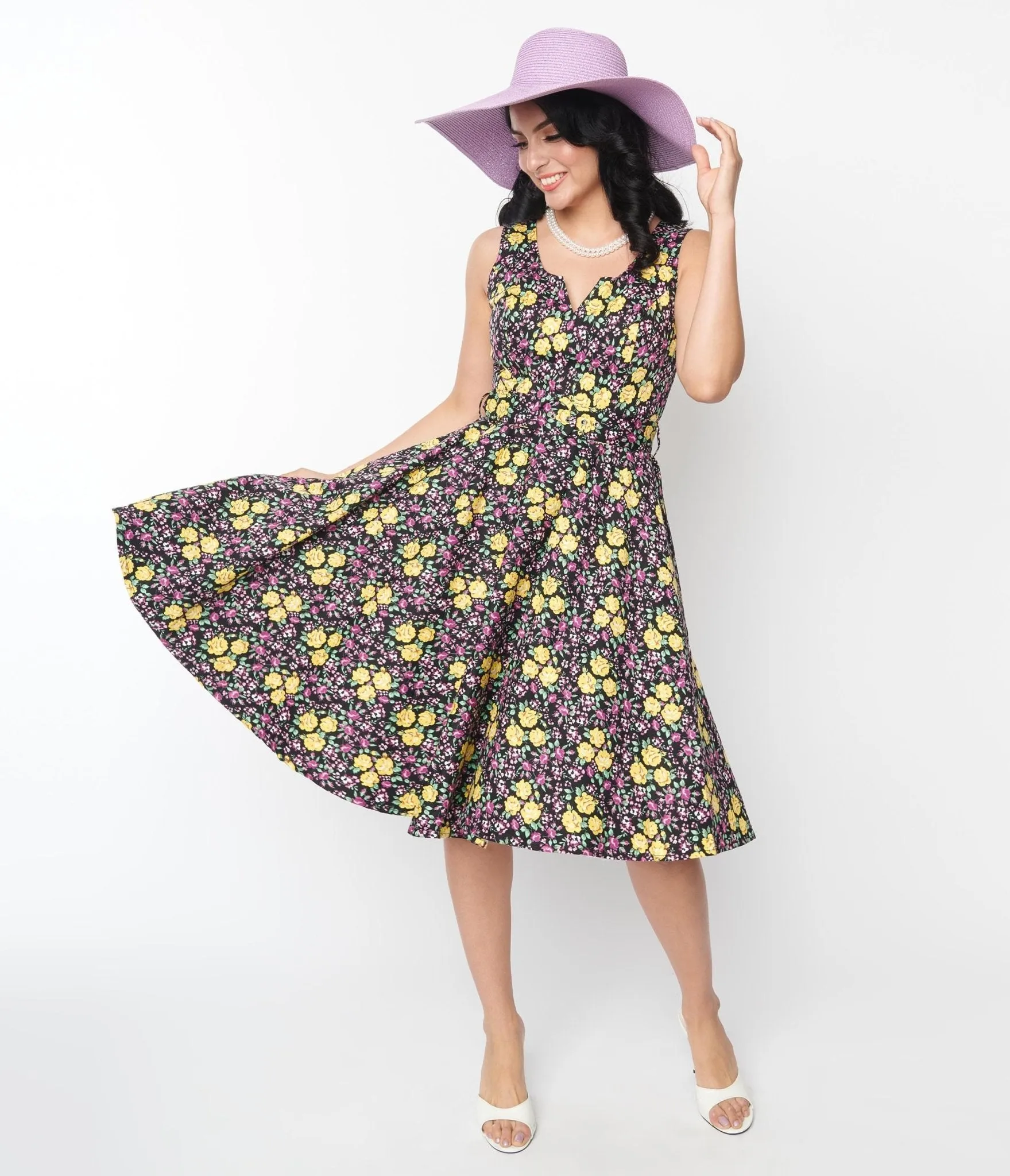 Black Floral Ria Swing Dress sold by Unique Vintage