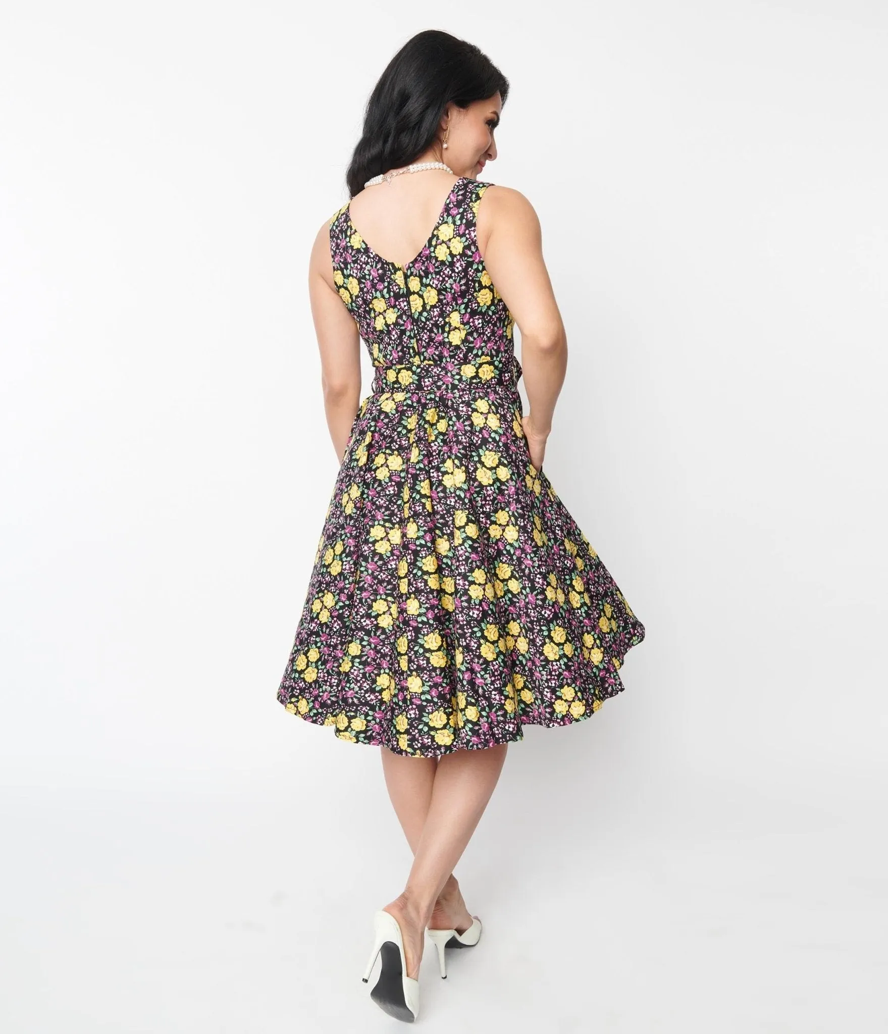 Black Floral Ria Swing Dress sold by Unique Vintage product image thumbnail 3