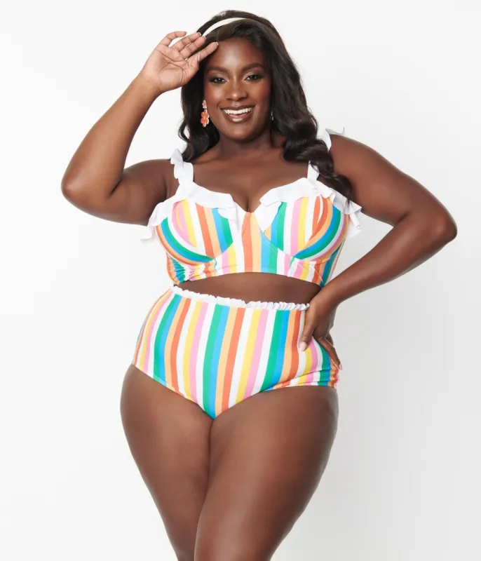 Unique Vintage Plus Size Rainbow Striped Cape May Swim Bottoms sold by Unique Vintage