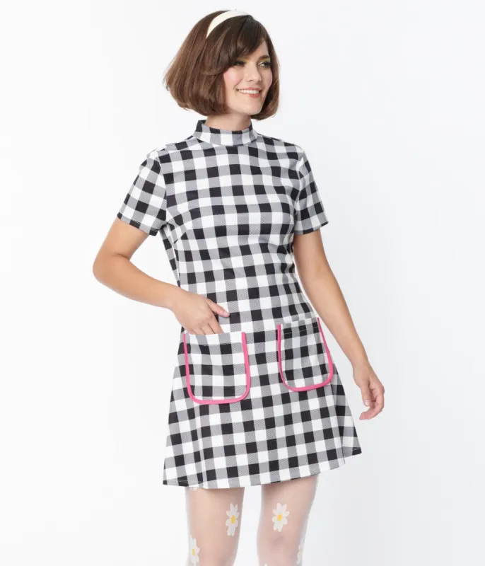 Smak Parlour Black & White Gingham Wave Maker Mini Dress sold by Unique Vintage