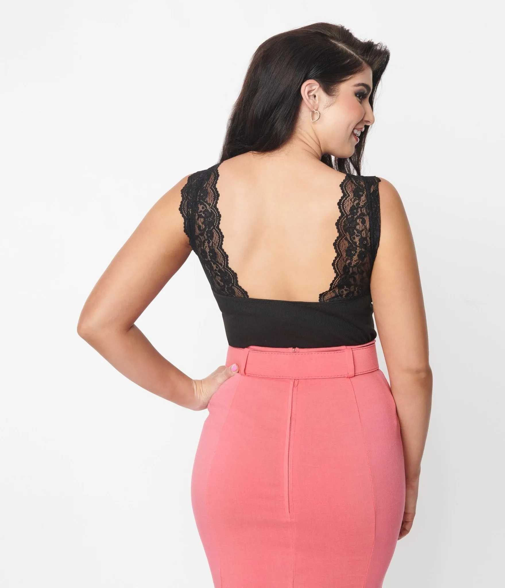 Black Lace Rib Knit Bodysuit sold by Unique Vintage product image thumbnail 3