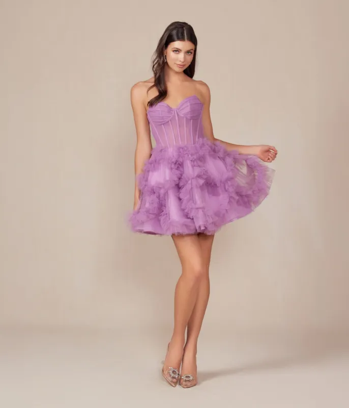 Dusty Lavender Ruffled Strapless A-Line Prom Dress made by Unique Vintage