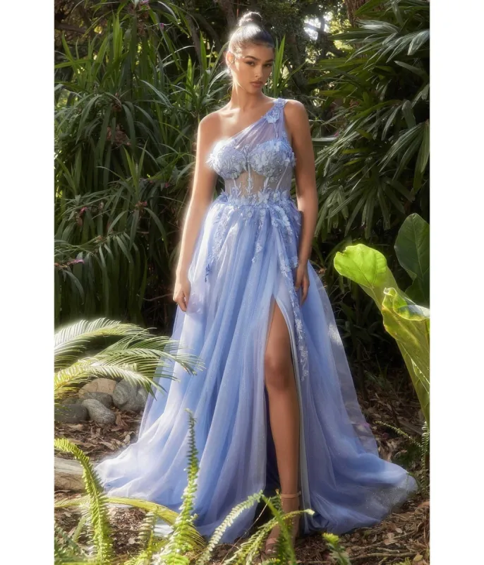 Cinderella Divine  Paris Blue Shimmering One Shoulder Fairytale Bridesmaid Gown sold by Unique Vintage