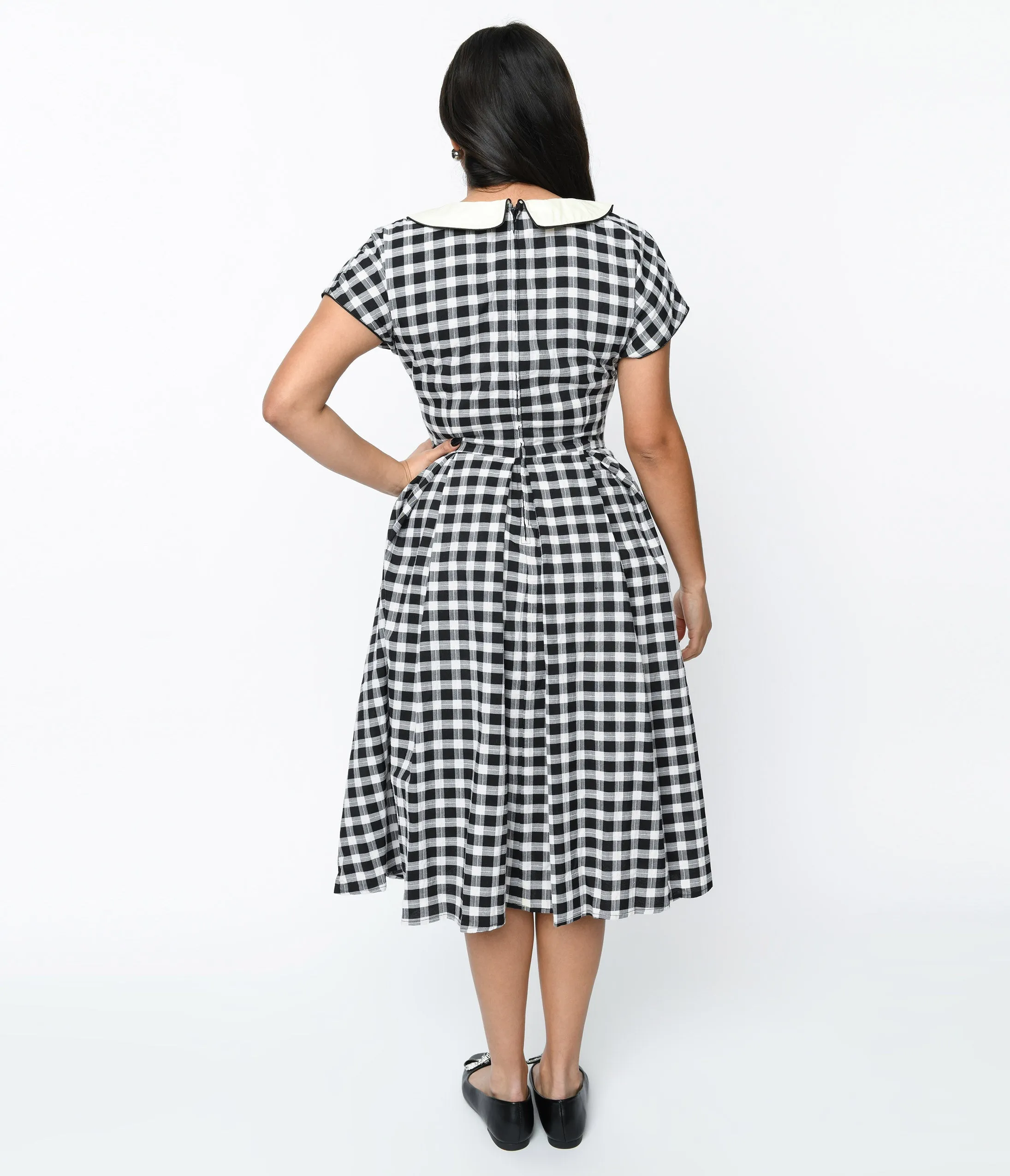 Unique Vintage 1950s White & Black Gingham Swing Dress sold by Unique Vintage product image thumbnail 3