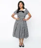 Unique Vintage 1950s White & Black Gingham Swing Dress sold by Unique Vintage