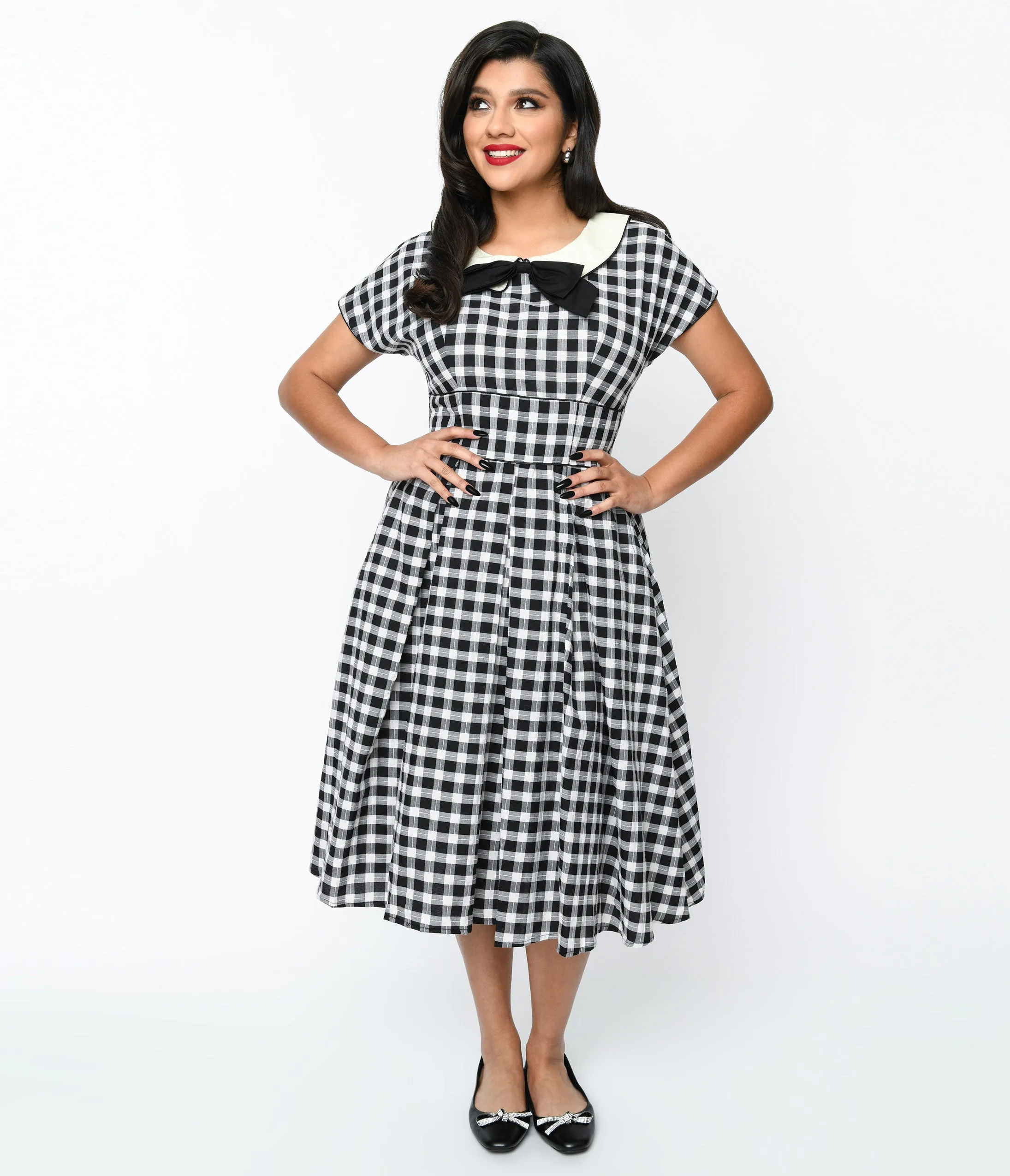 Unique Vintage 1950s White & Black Gingham Swing Dress sold by Unique Vintage product image thumbnail 2
