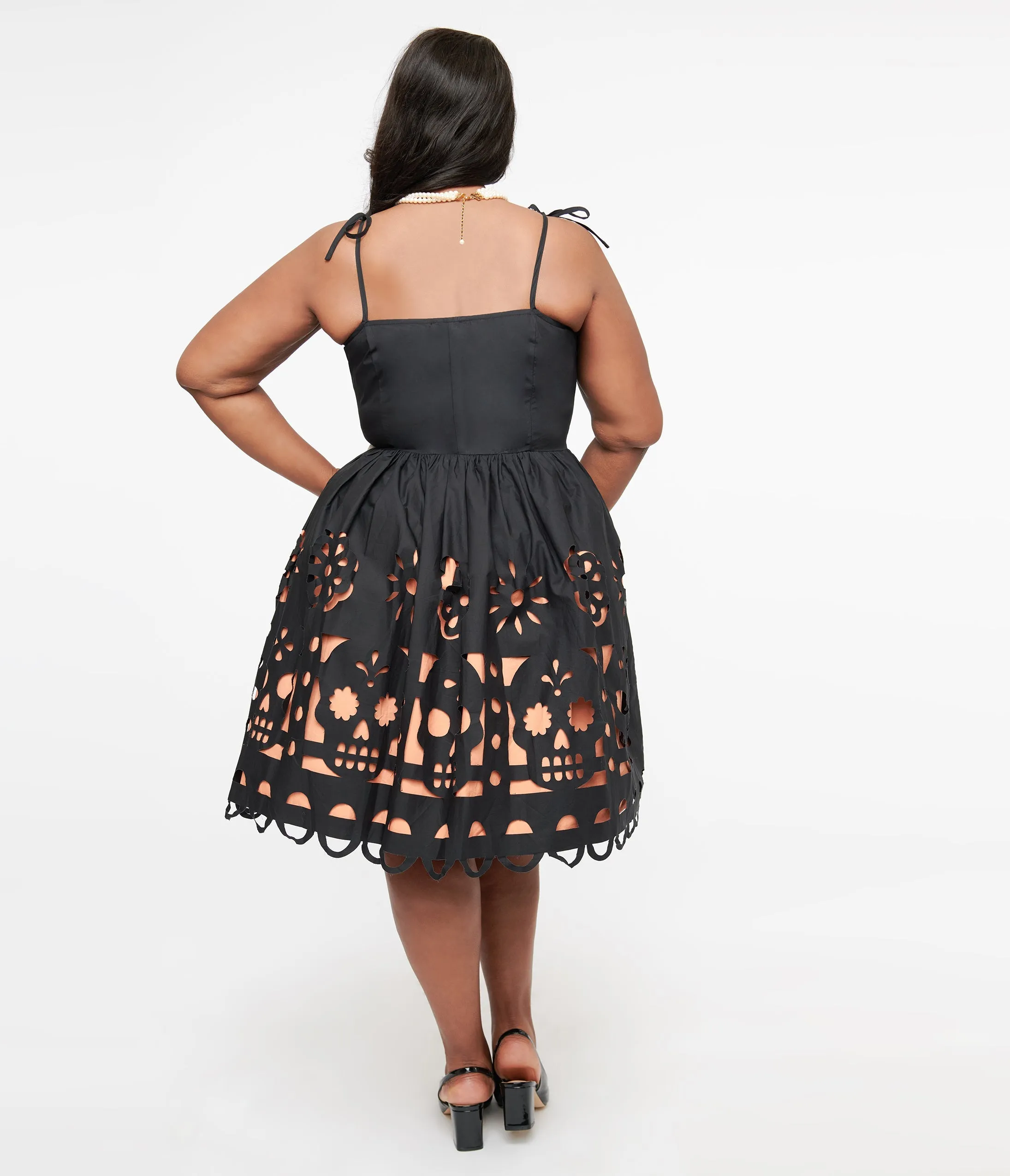 Unique Vintage Plus Size 1950s Black & Orange Dia De Los Muertos Cutout Bobbie Swing Dress sold by Unique Vintage product image thumbnail 2