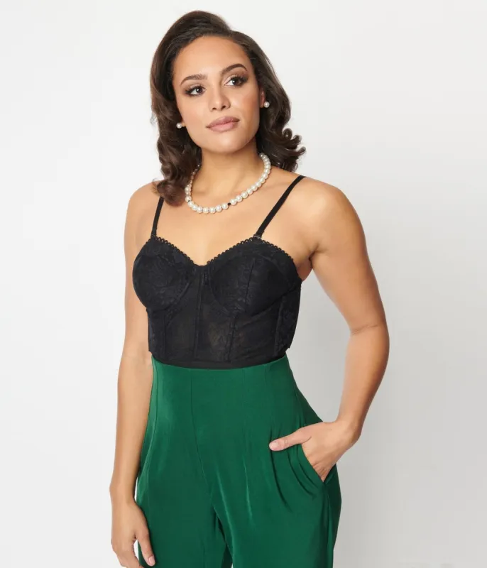 Unique Vintage Black Floral Lace Bustier Crop Top sold by Unique Vintage