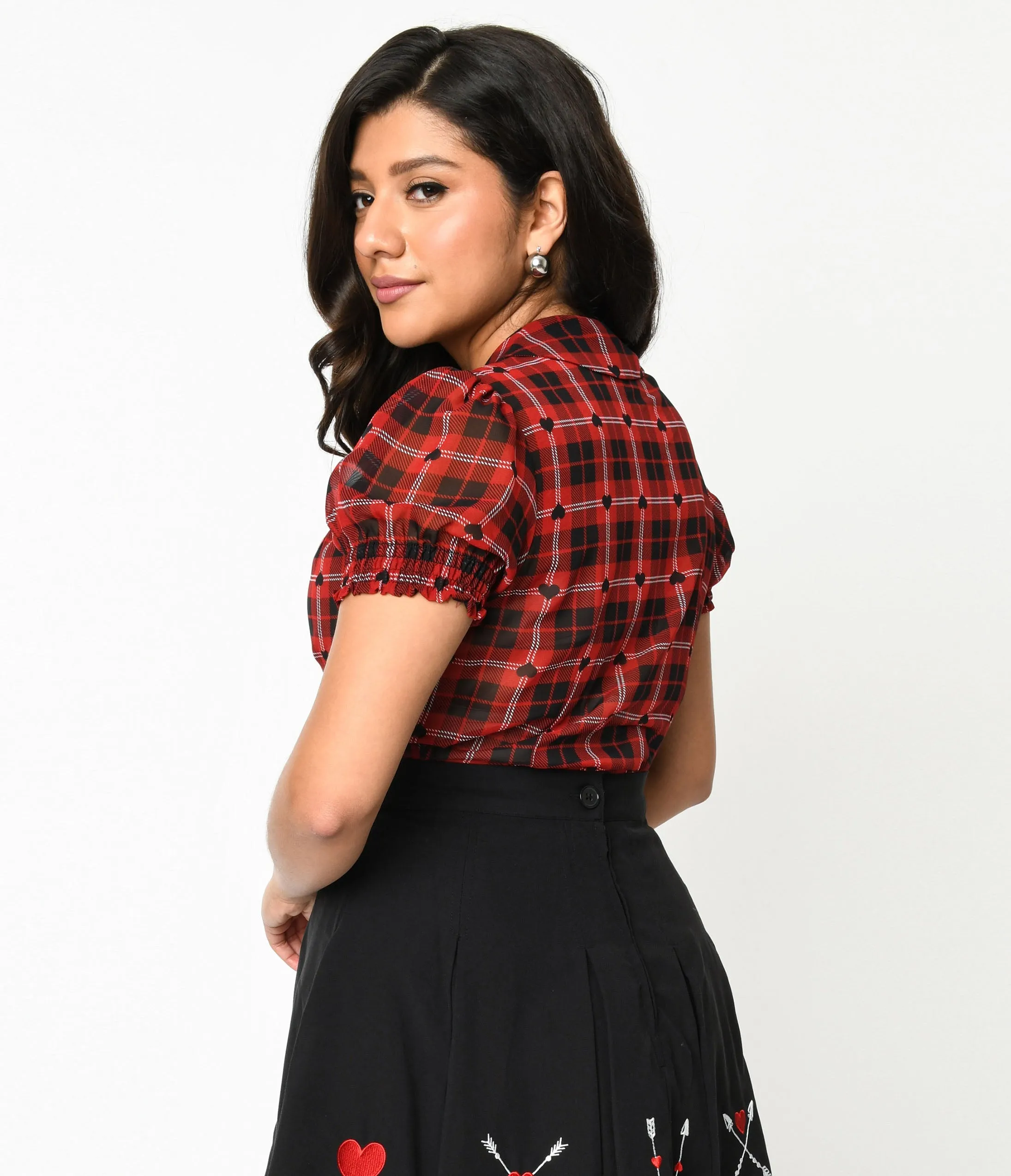 Hell Bunny Red & Black Heart Plaid Date Night Blouse sold by Unique Vintage product image thumbnail 3