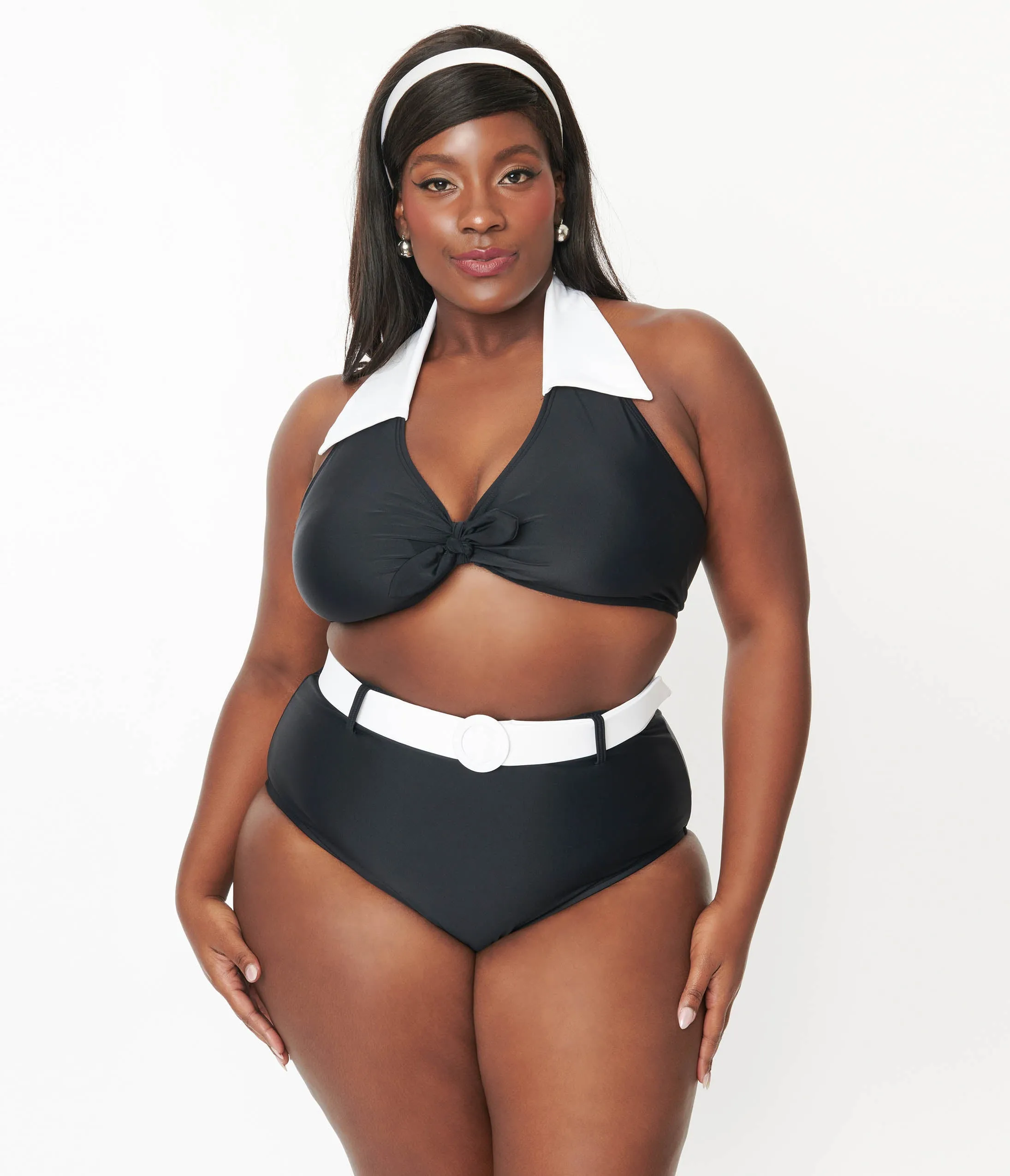 Unique Vintage Plus Size Black & White Belted Swim Bottoms sold by Unique Vintage