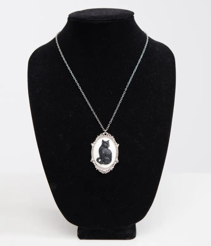 Black Cat Goth Halloween Pendant Necklace sold by Unique Vintage