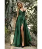 Ladivine by Cinderella Divine Emerald Flowy Satin A-Line Bridesmaid Gown sold by Unique Vintage