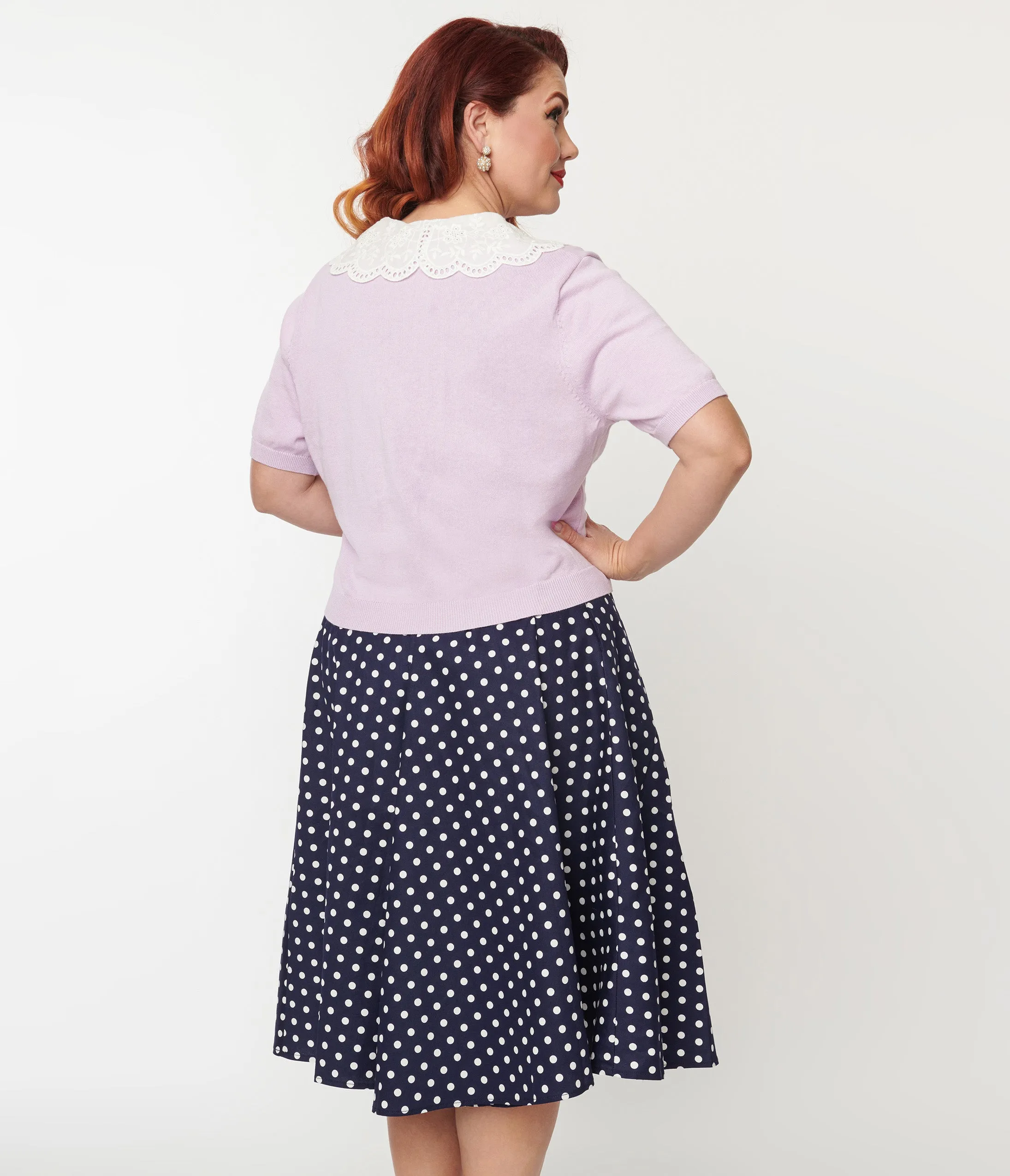 Plus Size Lilac & White Floral Collar Cardigan sold by Unique Vintage product image thumbnail 2