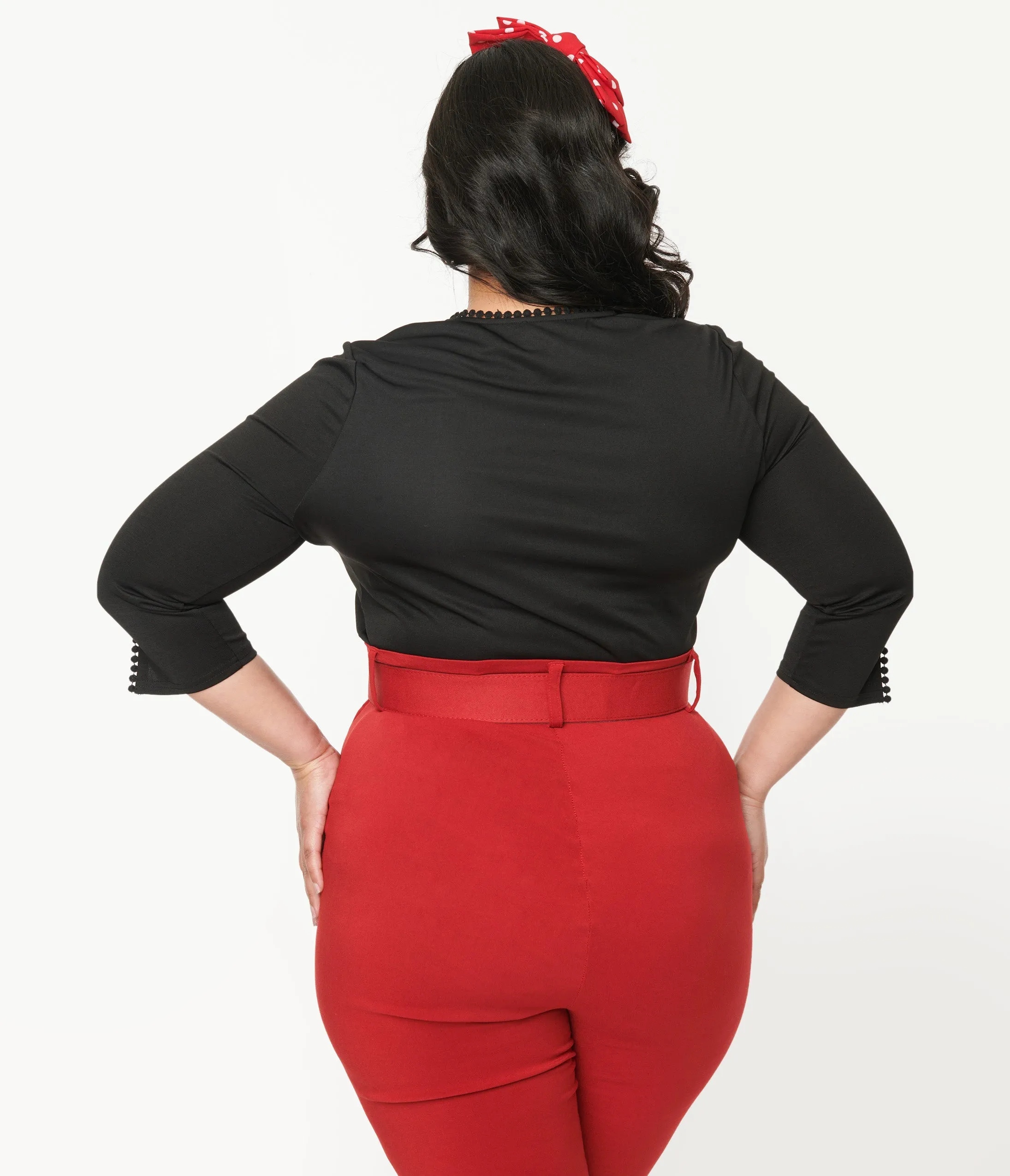 Unique Vintage Plus Size Black Cutout Neck Tie Top sold by Unique Vintage product image thumbnail 3