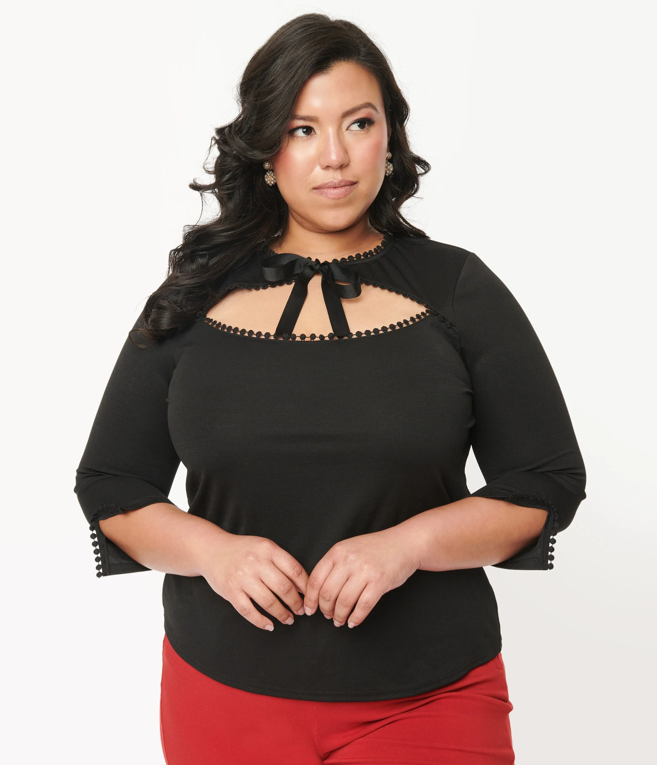 Unique Vintage Plus Size Black Cutout Neck Tie Top sold by Unique Vintage product image thumbnail 2